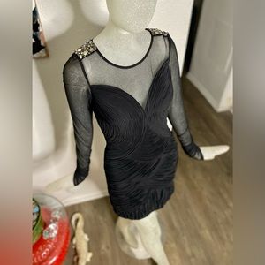 Forever Unique Women’s Black Mesh Long Sleeve Embellished Mini Dress. Size 10